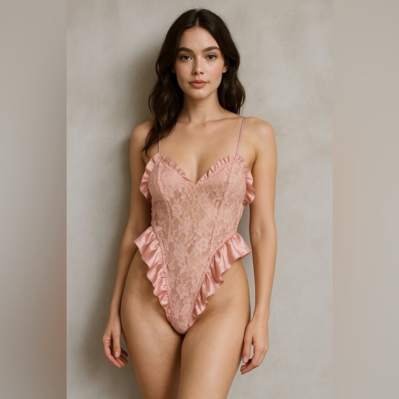 Vintage Victorias Secret Gold Label Lace Satin Trim Teddy